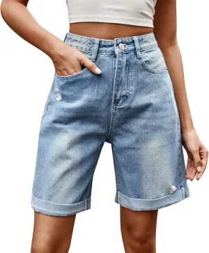 LIXIAO Women's High Waisted Ripped Stretchy Denim Hot Short Summer Jean Shorts Women Denim Shorts