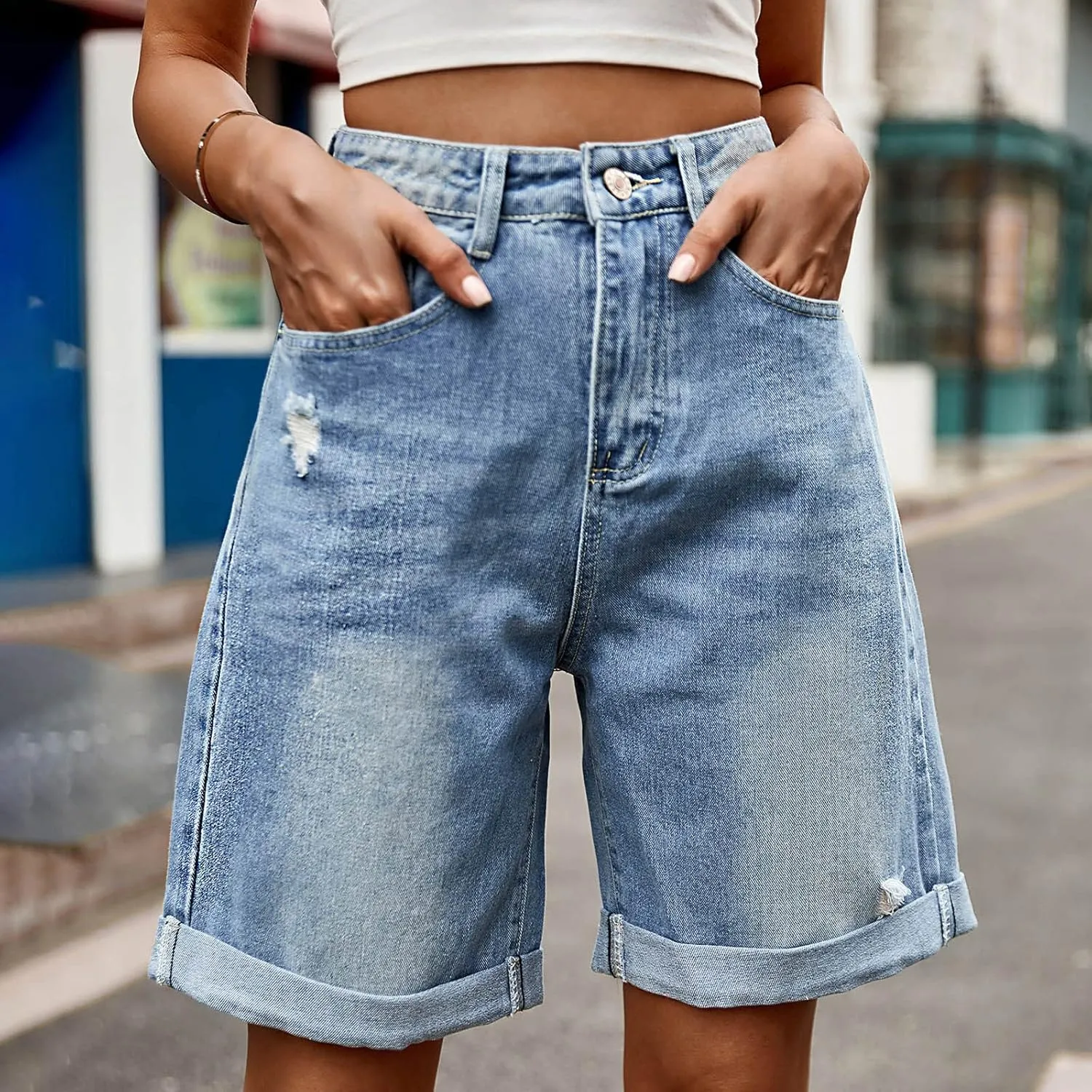 LIXIAO Women's High Waisted Ripped Stretchy Denim Hot Short Summer Jean Shorts Women Denim Shorts