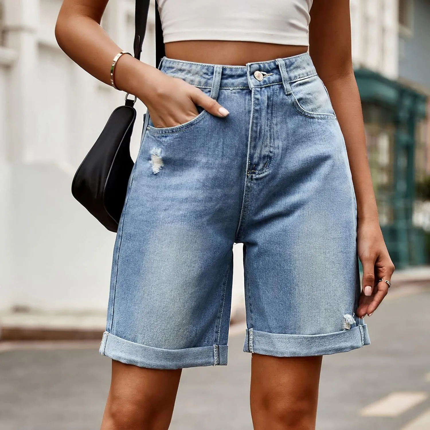 LIXIAO Women's High Waisted Ripped Stretchy Denim Hot Short Summer Jean Shorts Women Denim Shorts