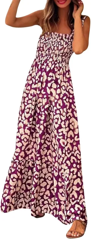 Long Sundresses for Women 2025 Spaghetti Strap Graffiti Dresses Graphic A Line Swing Long Cami Dress