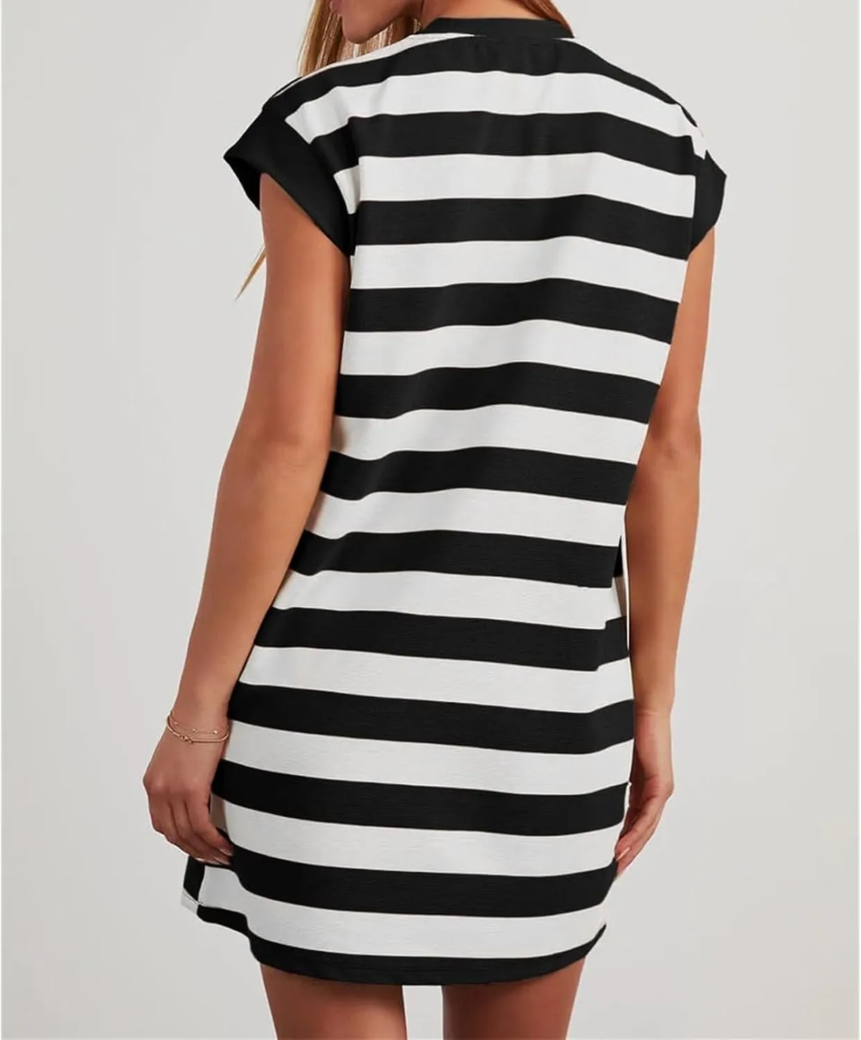 Loose Fit Dresses for Women Cap Sleeve Crewneck Striped Dress Loungewear Summer Casual Plus Size Mini Dress 2025