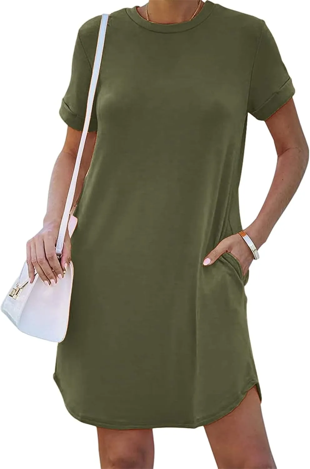 Loose Fit Dresses for Women Summer Short Sleeve Crewneck Tops Dress Casual Workout Dresses with Pocket 2025