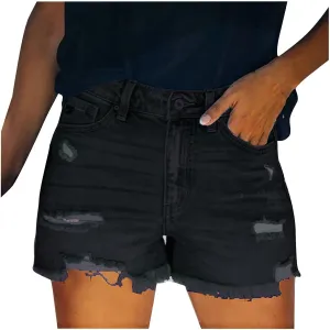 Lpmadey Women's Summer High Waisted Denim Shorts Frayed Raw Hem Casual Short Jeans Stretchy Ripped Denim Jeans Shorts