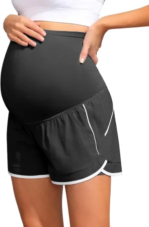 Maacie Maternity Shorts Double Layer 2 in 1 High Waist Athletic Shorts with Pockets