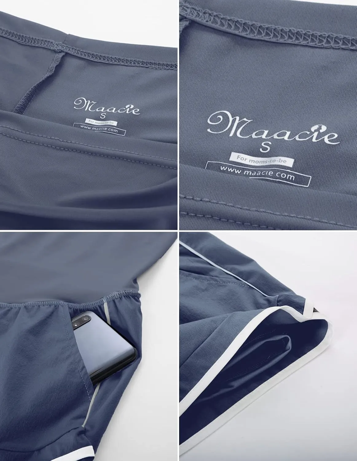 Maacie Maternity Shorts Double Layer 2 in 1 High Waist Athletic Shorts with Pockets