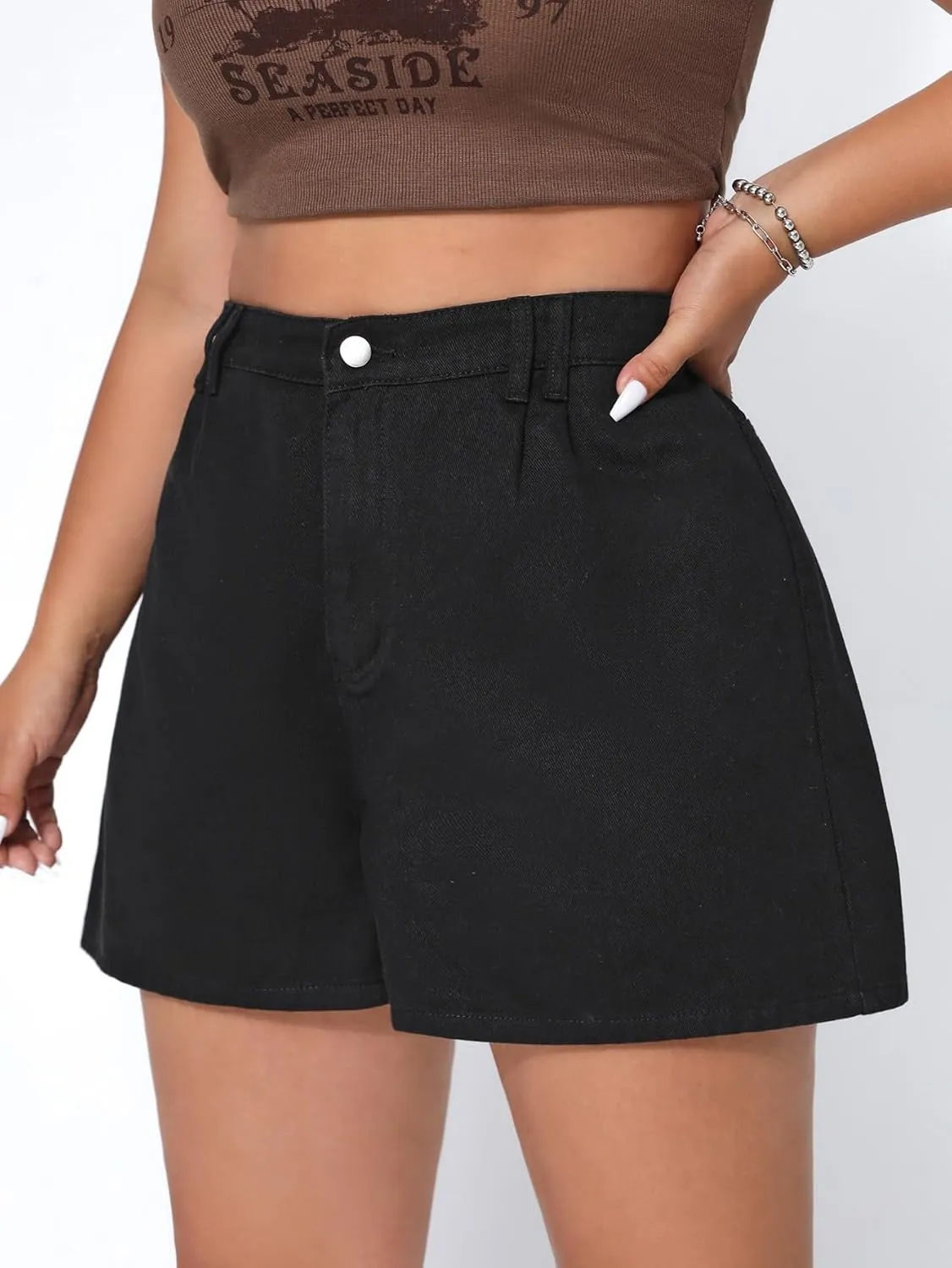 MakeMeChic Women's Plus Size Jean Shorts Elastic High Waisted Wide Leg Denim Shorts