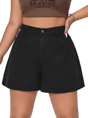 MakeMeChic Women's Plus Size Jean Shorts Elastic High Waisted Wide Leg Denim Shorts