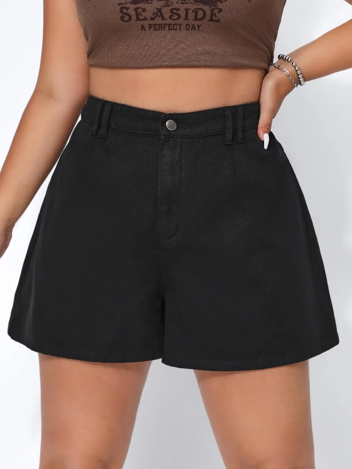 MakeMeChic Women's Plus Size Jean Shorts Elastic High Waisted Wide Leg Denim Shorts
