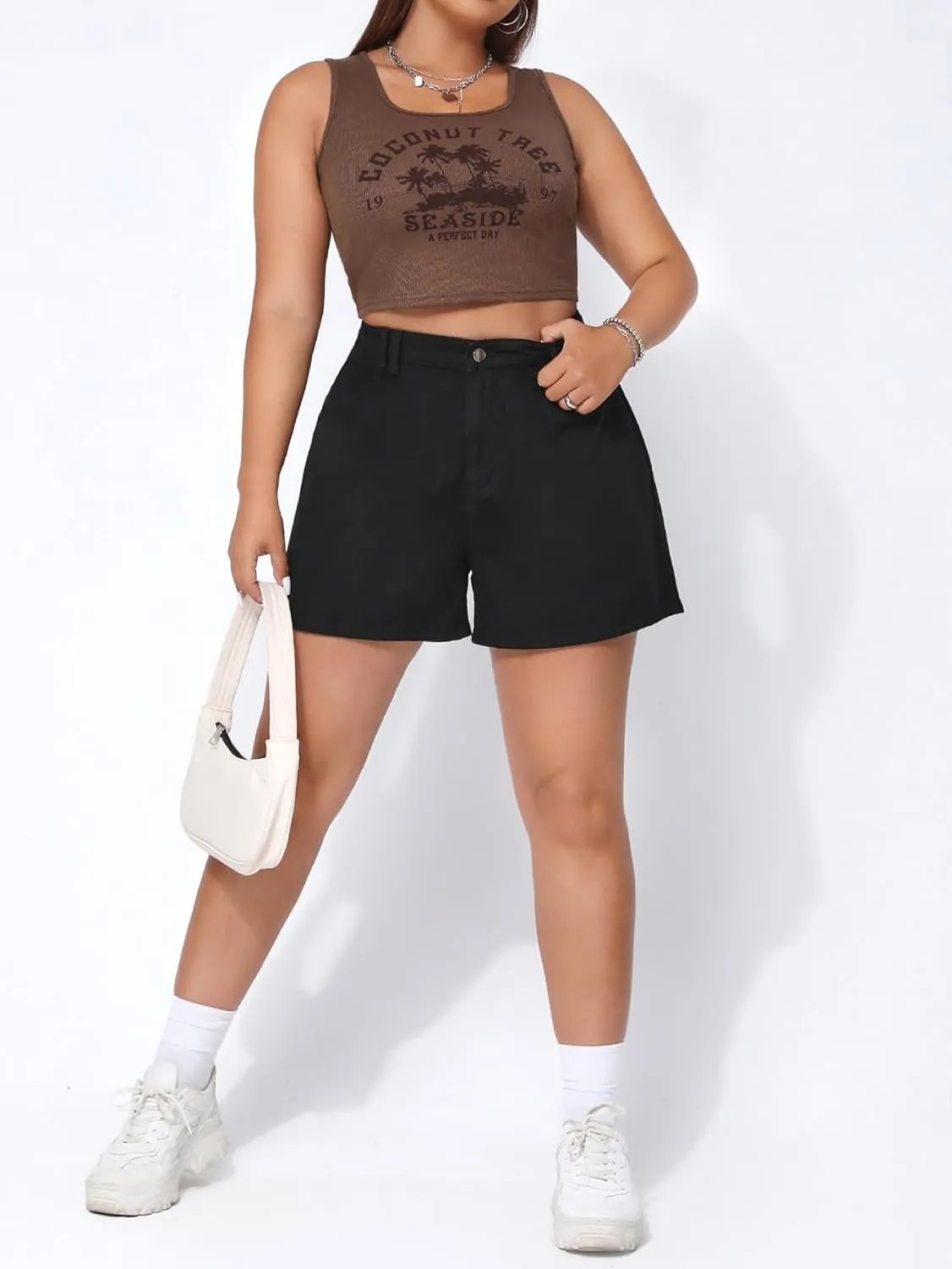 MakeMeChic Women's Plus Size Jean Shorts Elastic High Waisted Wide Leg Denim Shorts
