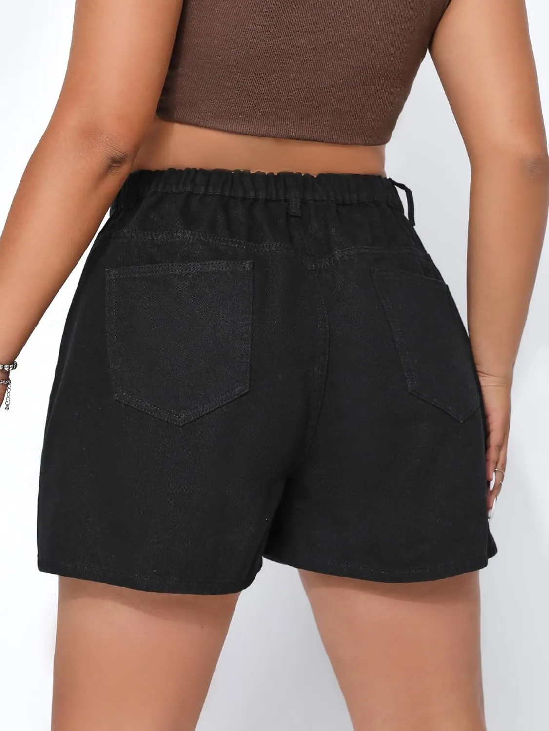 MakeMeChic Women's Plus Size Jean Shorts Elastic High Waisted Wide Leg Denim Shorts