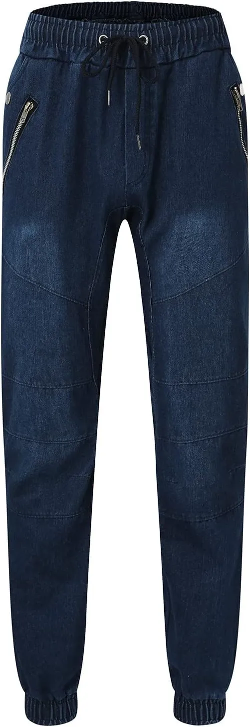 Male Casual Fashion Plus Size Pocket Drawstring Waist Solid Color Slim Toe Jeans Skinny Slim Fit Mens Jeans Mens