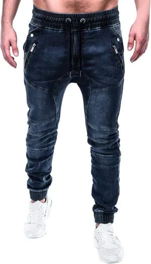 Male Casual Fashion Plus Size Pocket Drawstring Waist Solid Color Slim Toe Jeans Skinny Slim Fit Mens Jeans Mens