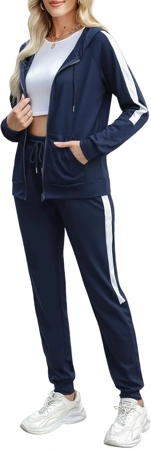 Marvmys 2 Piece Tracksuit for Women Set Zip Up Hoodies Sweatsuits Color Block Jogging Suit with Pockets