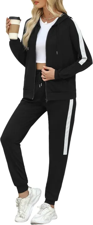 Marvmys 2 Piece Tracksuit for Women Set Zip Up Hoodies Sweatsuits Color Block Jogging Suit with Pockets