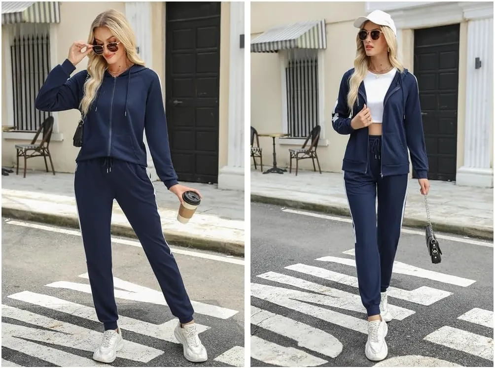 Marvmys 2 Piece Tracksuit for Women Set Zip Up Hoodies Sweatsuits Color Block Jogging Suit with Pockets