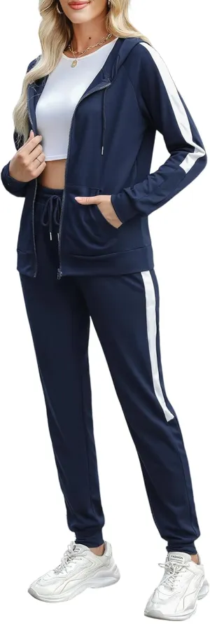 Marvmys 2 Piece Tracksuit for Women Set Zip Up Hoodies Sweatsuits Color Block Jogging Suit with Pockets