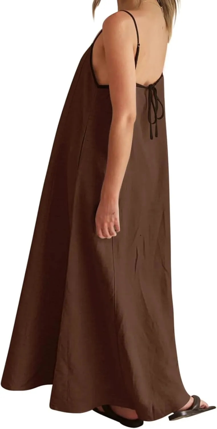 Maxi Dresses for Women 2025 Sundress Loungewear Sleeveless Halter Dress Summer Flowy Swing Dresses Elegant 2025