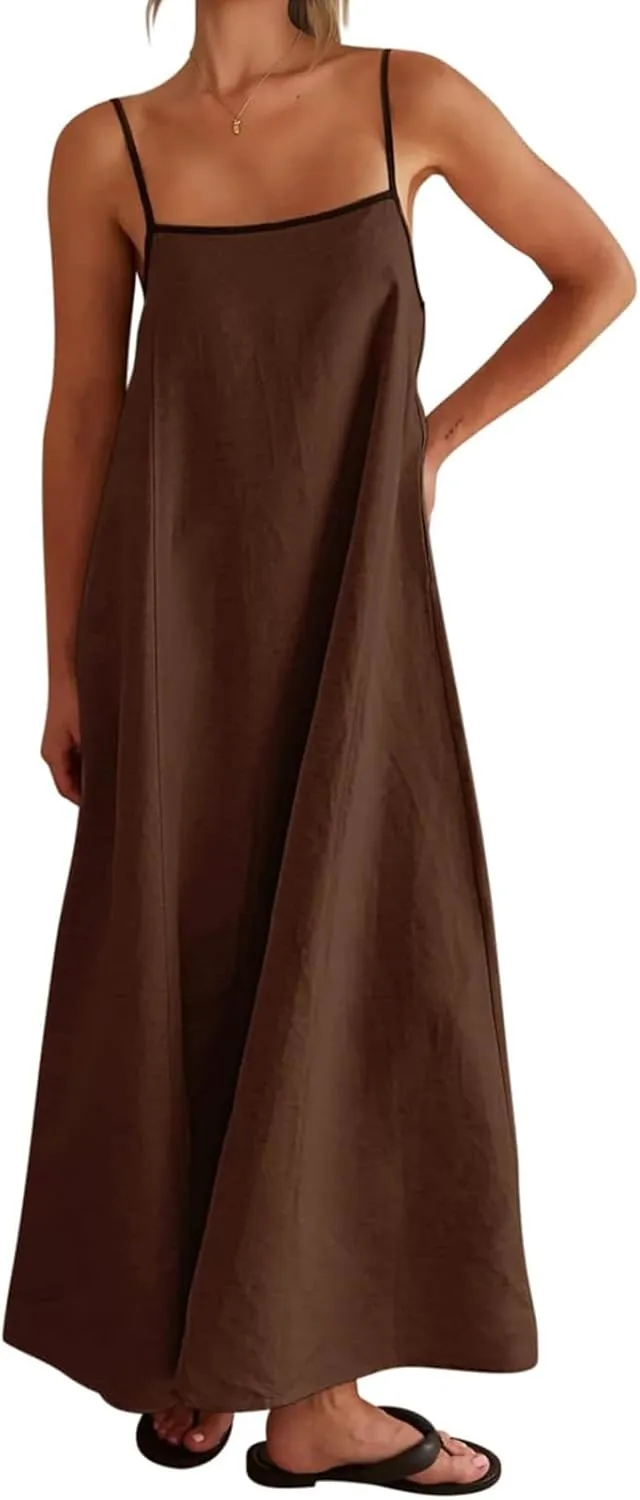 Maxi Dresses for Women 2025 Sundress Loungewear Sleeveless Halter Dress Summer Flowy Swing Dresses Elegant 2025