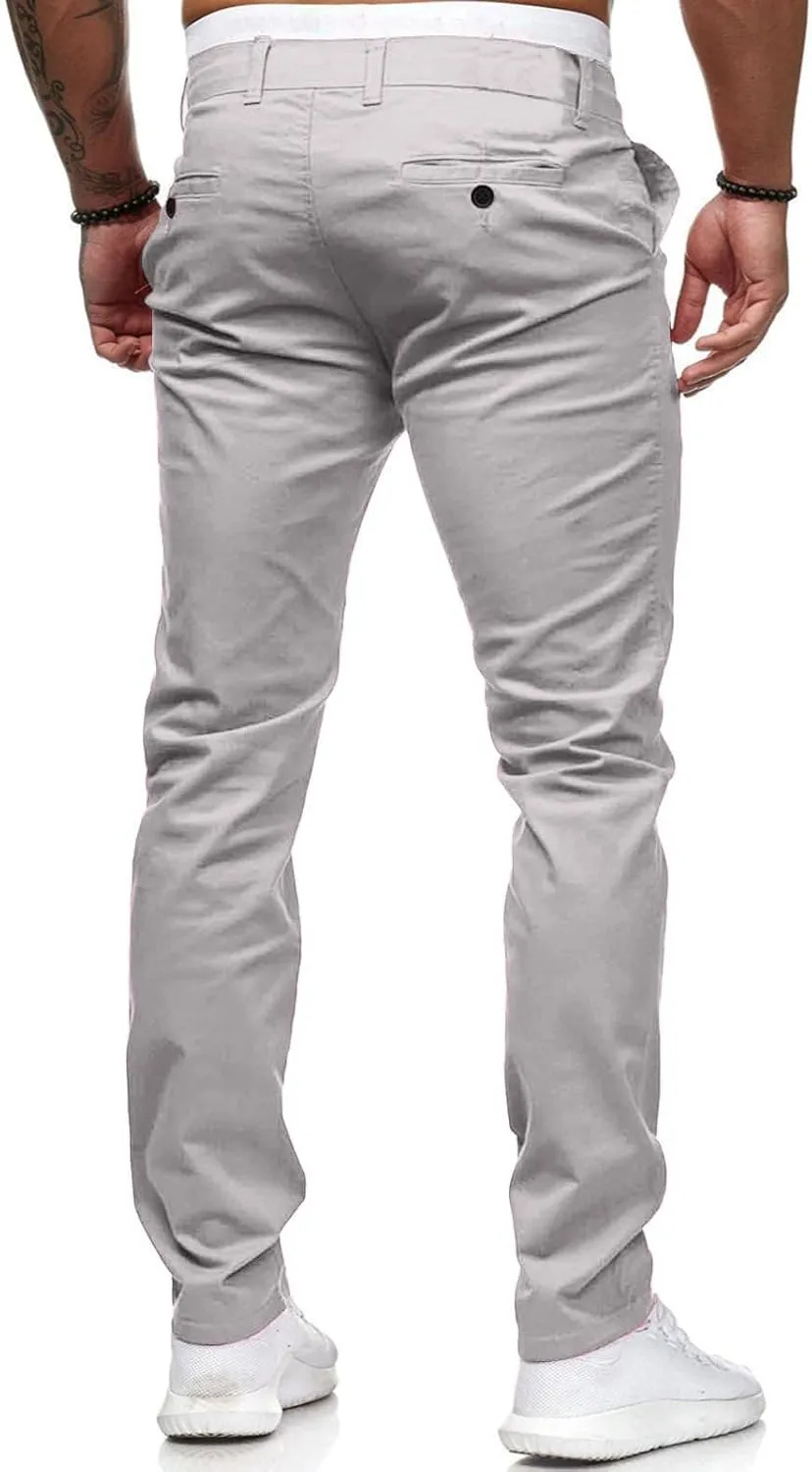 Men Chinos Joggers Pants Straight Fit Canvas Work Pant Elastic Waist Drawstring Flex Tapered Pant with Multi Pockets