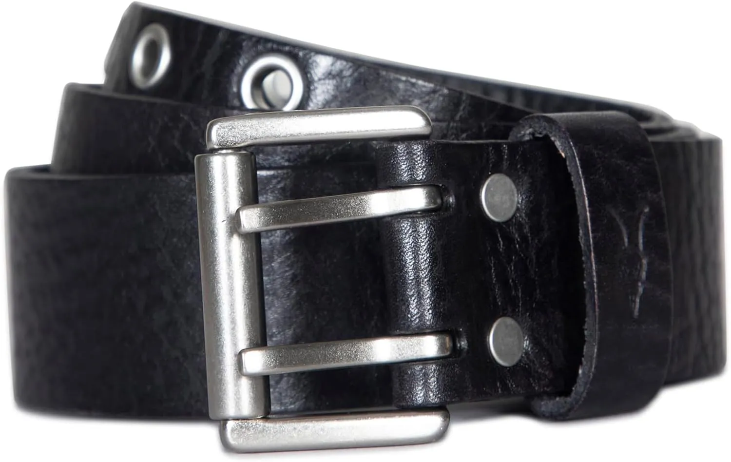Men's 1.5 Inch Distressed Leather Eyelet Belt, Metal Buckle, Adjustable Sizing