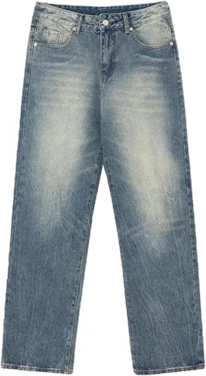 Mens Baggy Straight Hip Hop Jeans Loose Simple Denim Pants Casual Streetwear Relaxed Fit Jeans