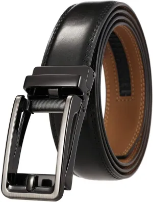 Men's Belt,Men‘s Leather Ratchet Dress Slide Belt with Adjustable Click Buckle Accessories Man (Color : Black, Size : 120cm)