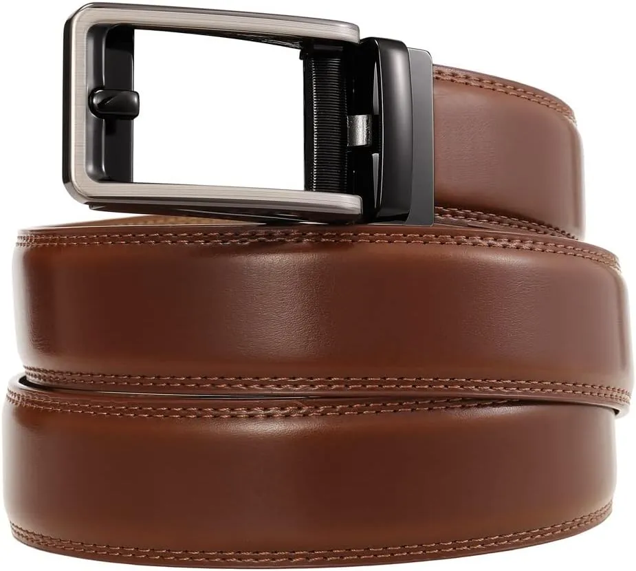 Men's Belt,Men’s Leather Ratchet Dress Slide Belt with Adjustable Click Buckle Accessories Man (Color : Brown, Size : 125cm)
