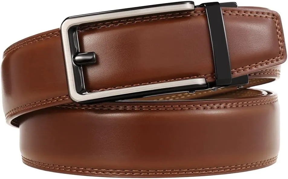 Men's Belt,Men’s Leather Ratchet Dress Slide Belt with Adjustable Click Buckle Accessories Man (Color : Brown, Size : 125cm)