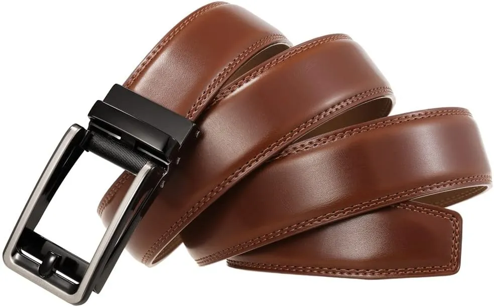 Men's Belt,Men’s Leather Ratchet Dress Slide Belt with Adjustable Click Buckle Accessories Man (Color : Brown, Size : 125cm)