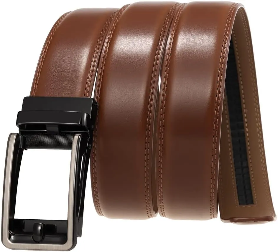 Men's Belt,Men’s Leather Ratchet Dress Slide Belt with Adjustable Click Buckle Accessories Man (Color : Brown, Size : 125cm)