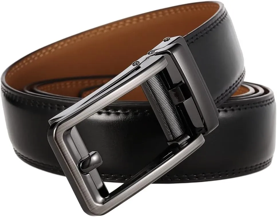 Men's Belt,Men’s Leather Ratchet Dress Slide Belt with Adjustable Click Buckle Accessories Man (Color : Brown, Size : 125cm)