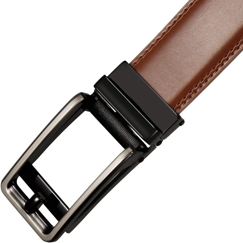 Men's Belt,Men’s Leather Ratchet Dress Slide Belt with Adjustable Click Buckle Accessories Man (Color : Brown, Size : 125cm)