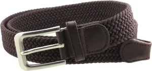 Mens Braided Elastic Stretch Belt Leather Tipped End and Silver Metal Buckle