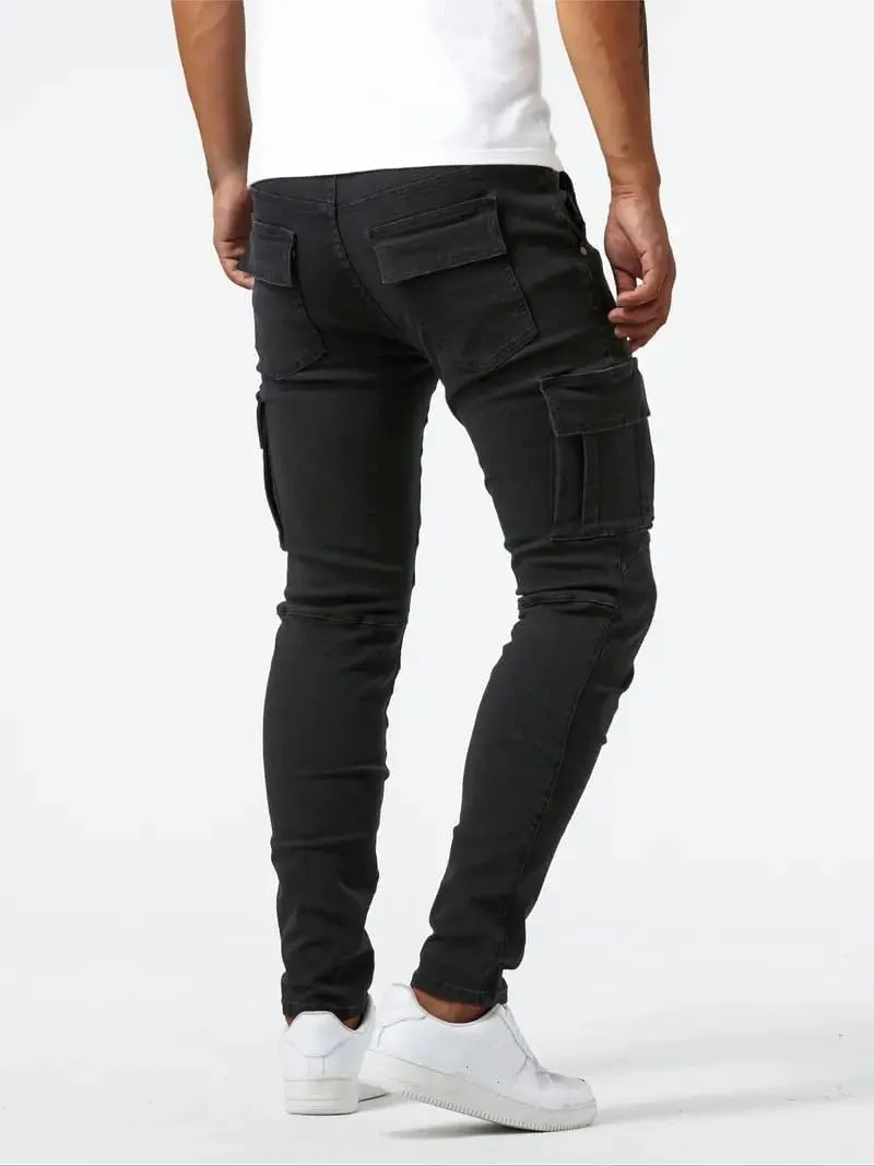 Men's Cargo Jeans Relaxed Fit Stretchy Denim Jeans Lightweight Casual Streetwear Straight Leg Athletic Pants Plain