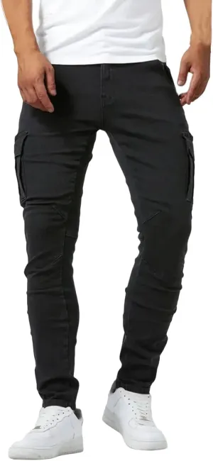 Men's Cargo Jeans Relaxed Fit Stretchy Denim Jeans Lightweight Casual Streetwear Straight Leg Athletic Pants Plain
