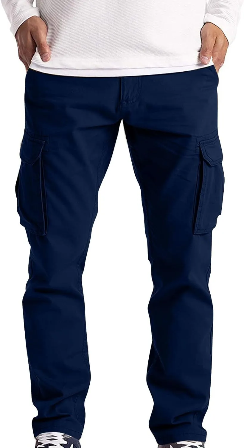 Mens Cargo Pants Relaxed Fit Stretch Straight Leg Cargo Jeans Plus Size Lightweight Casual Hiking Pants with Pockets