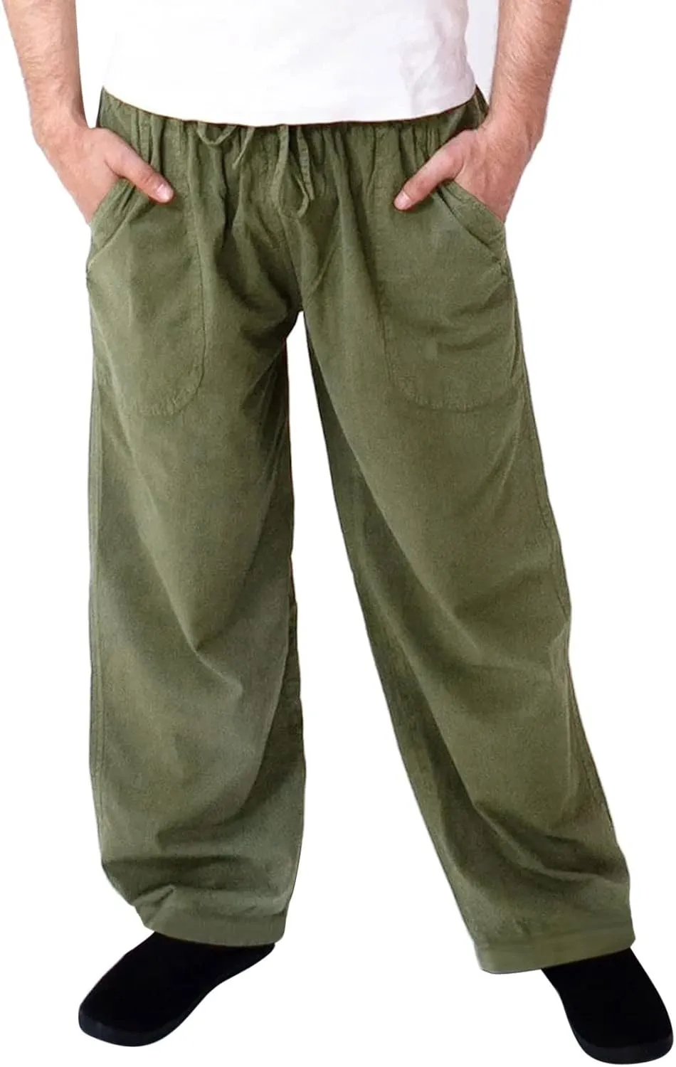 Men's Casual Linen Pants Lightweight Casual Relaxed Fit Wide Leg Breathable Drawstring Waist Summer Beach Trousers