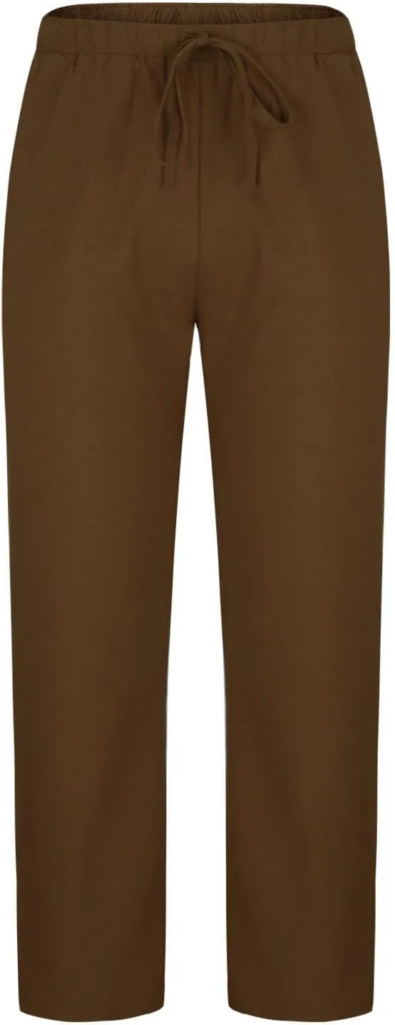 Mens Cotton Linen Drawstring Pants Elastic Waist Casual Jogger Yoga Pants Summer Fashion Casual Solid Pants Trousers