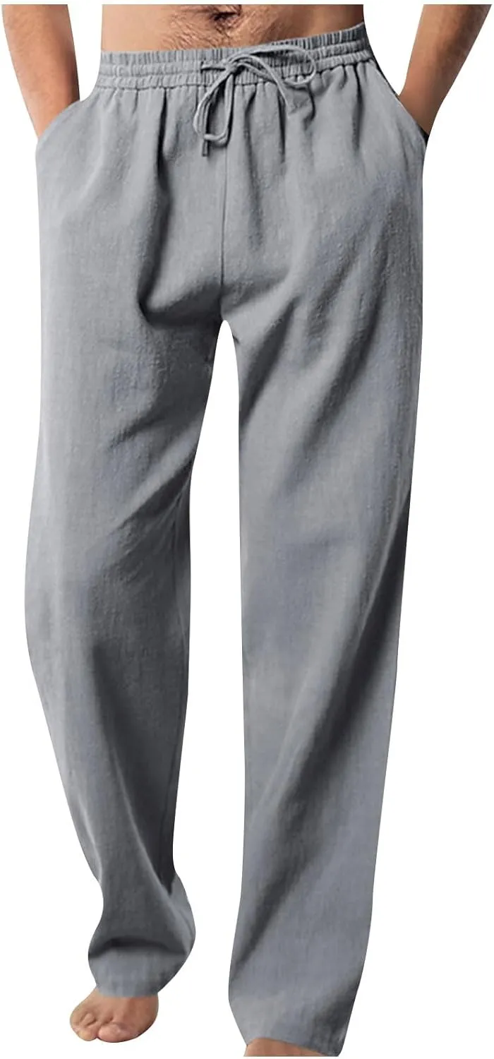 Men's Elastic Waist Drawstring Straight Pants Lightweight Casual Solid Yoga Trousers Lounge Wide Legs Joggers Trouser