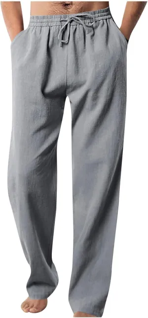 Men's Elastic Waist Drawstring Straight Pants Lightweight Casual Solid Yoga Trousers Lounge Wide Legs Joggers Trouser