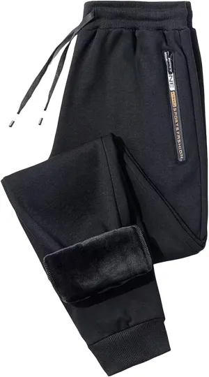 Mens Fleece Lined Pants, Mens Winter Warm Fleece Pants Sherpa Lined Sweatpants with Pockets Stretch Gym Running Pants