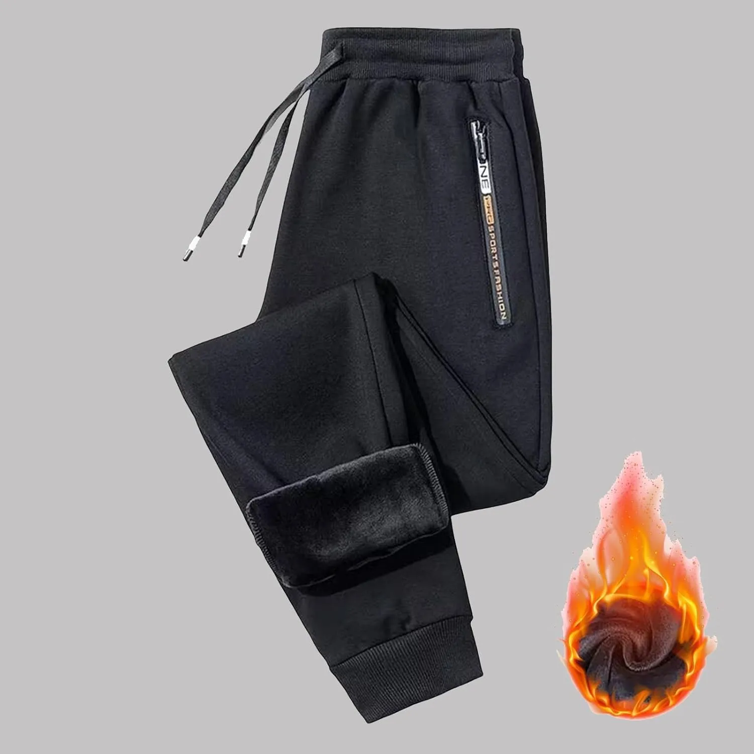Mens Fleece Lined Pants, Mens Winter Warm Fleece Pants Sherpa Lined Sweatpants with Pockets Stretch Gym Running Pants