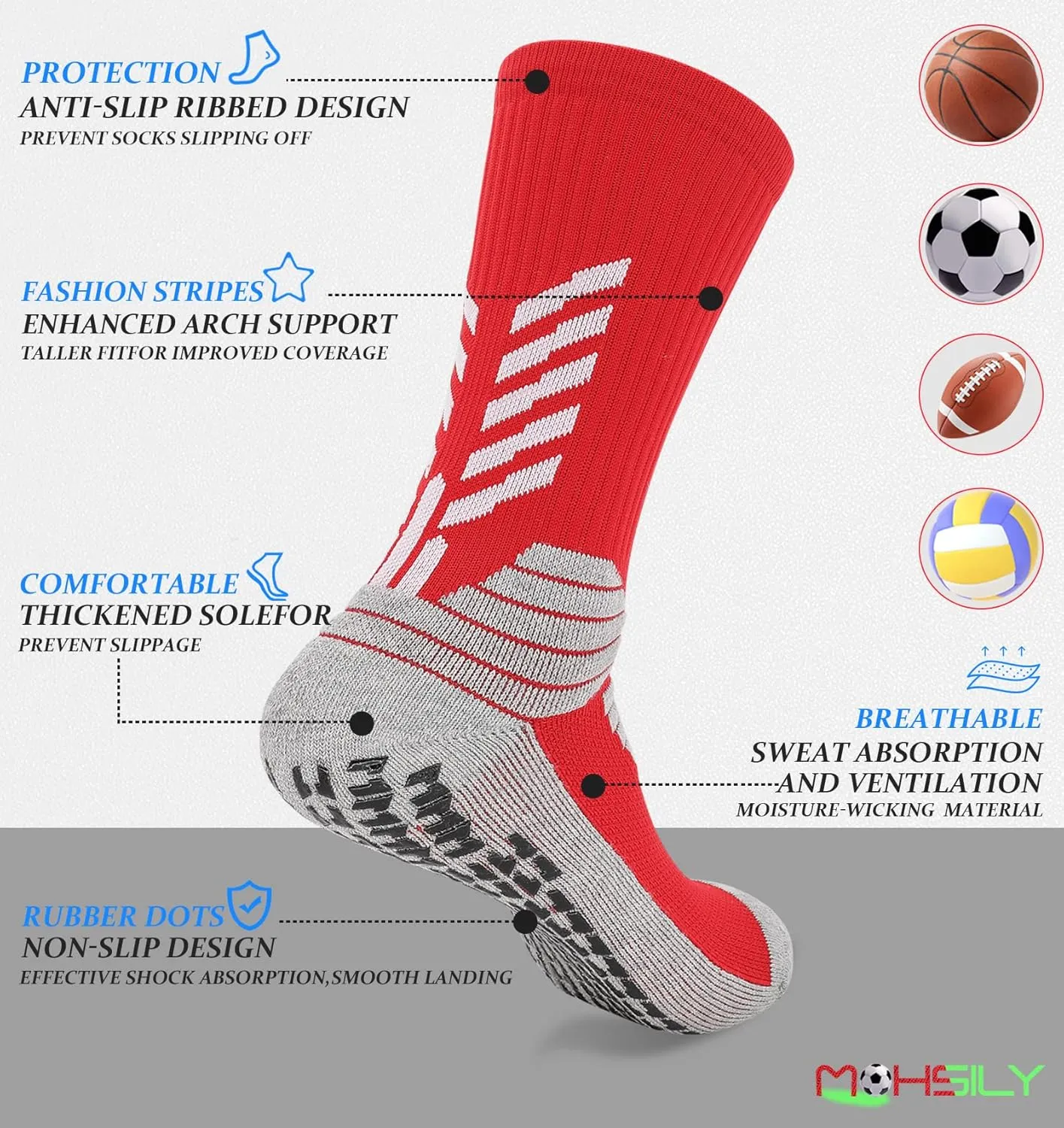 Mens Grip Socks Non Slip for Soccer,Hospital, Training,Anti Slip Grippers
