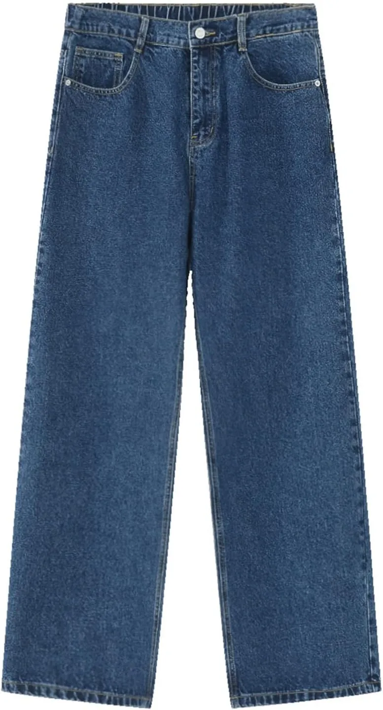 Mens Jeans Elastic Waist Jeans Casual Drawstring Denim Pants Trousers Baggy Jeans Y2k Hip Hop Jeans Loose Fit Denim Jeans
