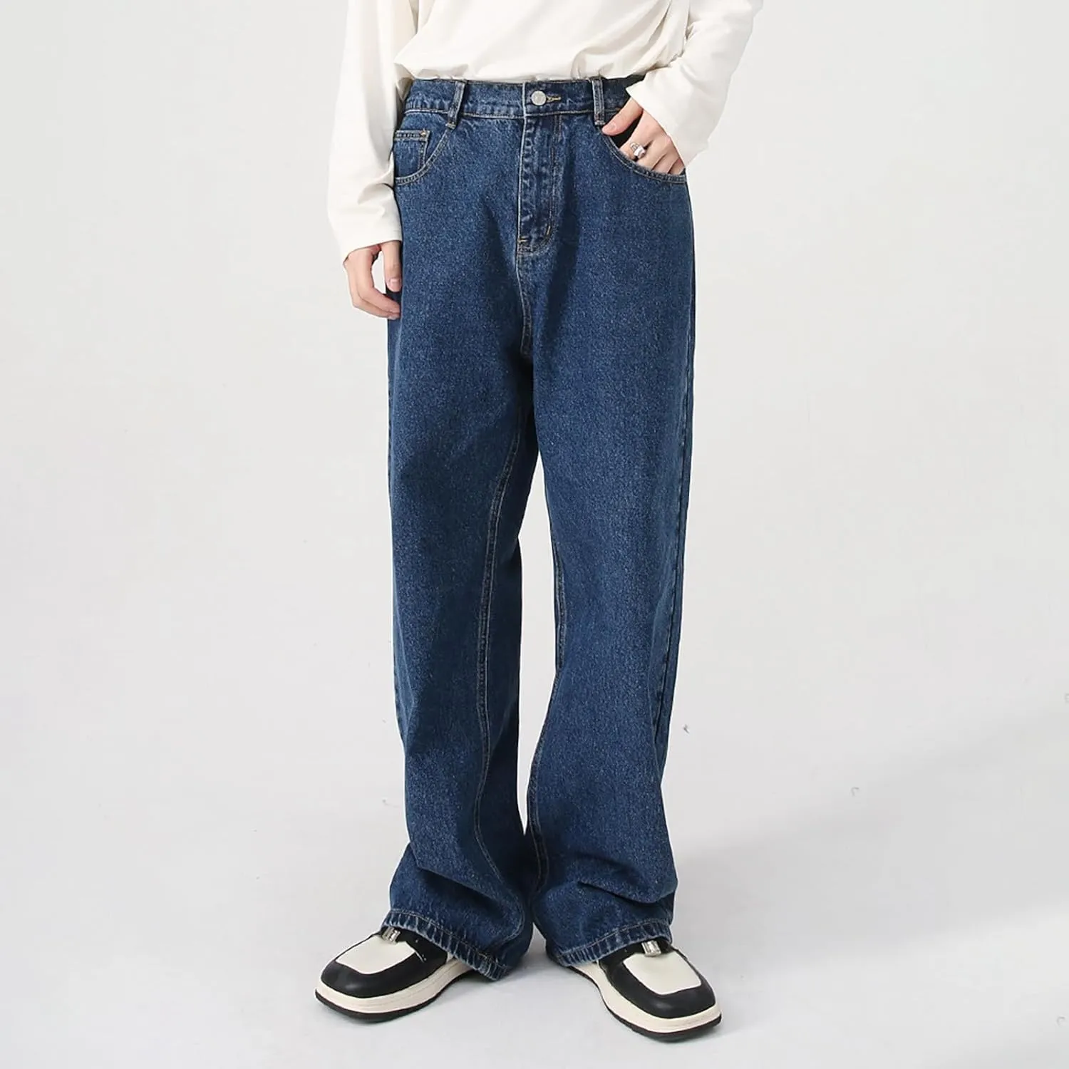 Mens Jeans Elastic Waist Jeans Casual Drawstring Denim Pants Trousers Baggy Jeans Y2k Hip Hop Jeans Loose Fit Denim Jeans