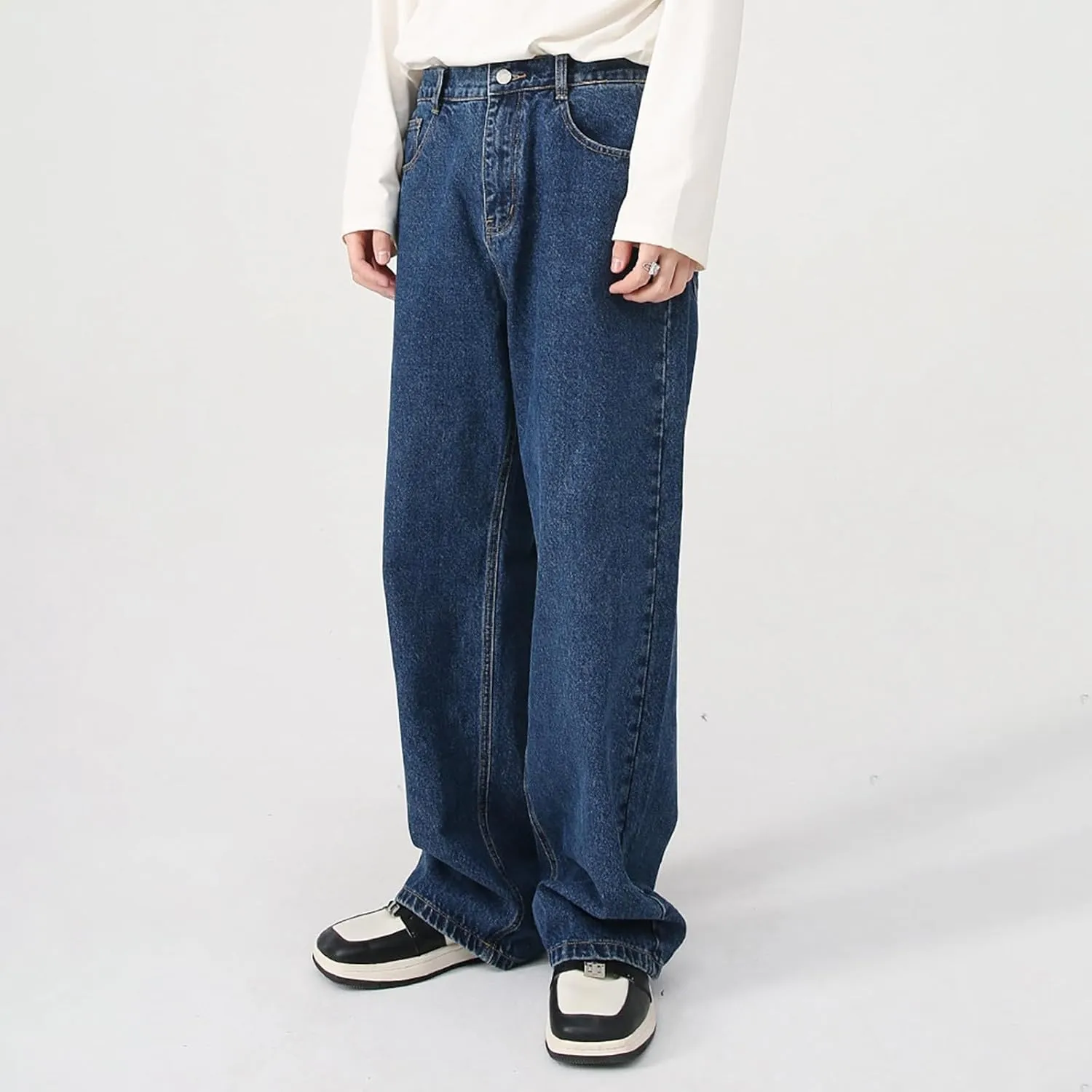 Mens Jeans Elastic Waist Jeans Casual Drawstring Denim Pants Trousers Baggy Jeans Y2k Hip Hop Jeans Loose Fit Denim Jeans