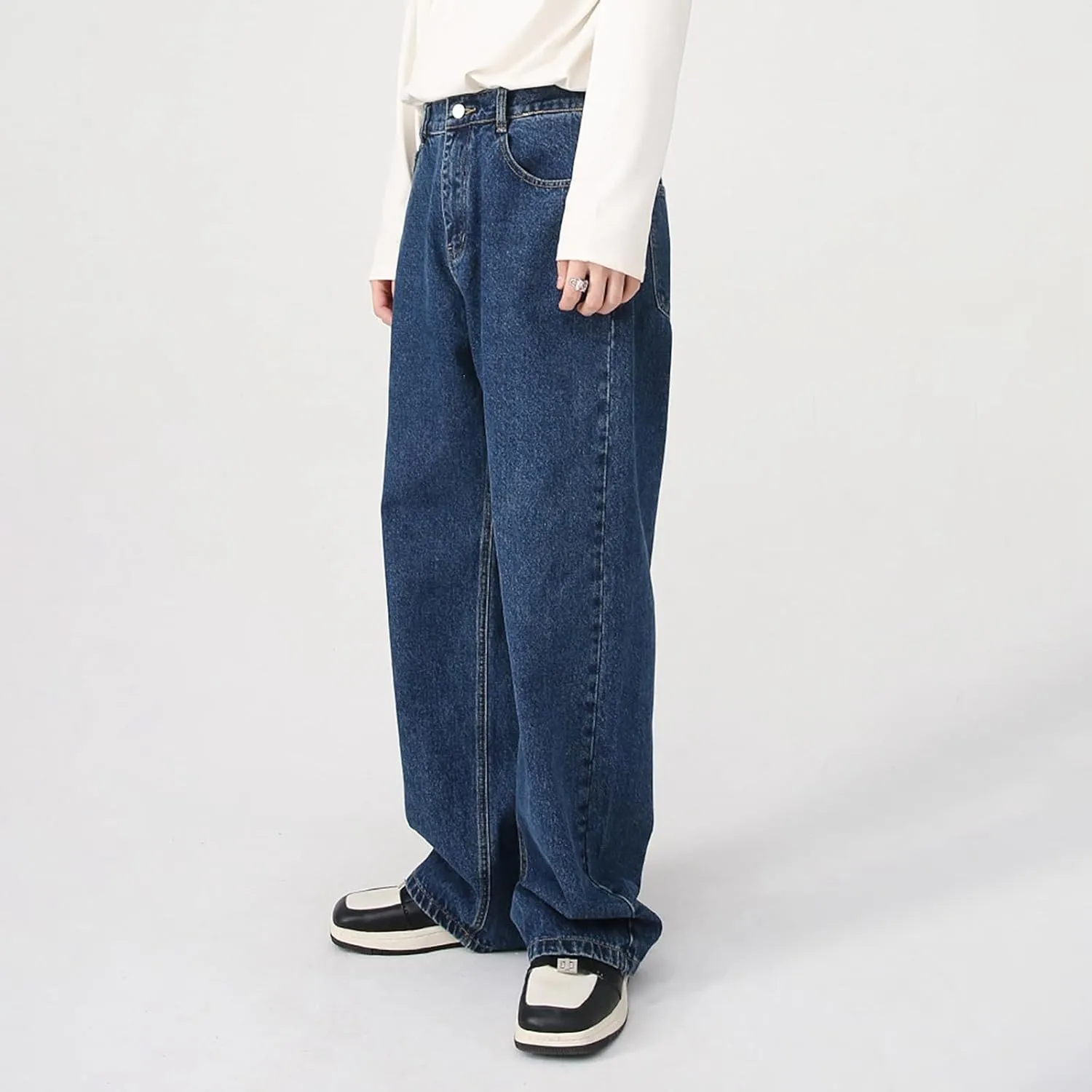 Mens Jeans Elastic Waist Jeans Casual Drawstring Denim Pants Trousers Baggy Jeans Y2k Hip Hop Jeans Loose Fit Denim Jeans