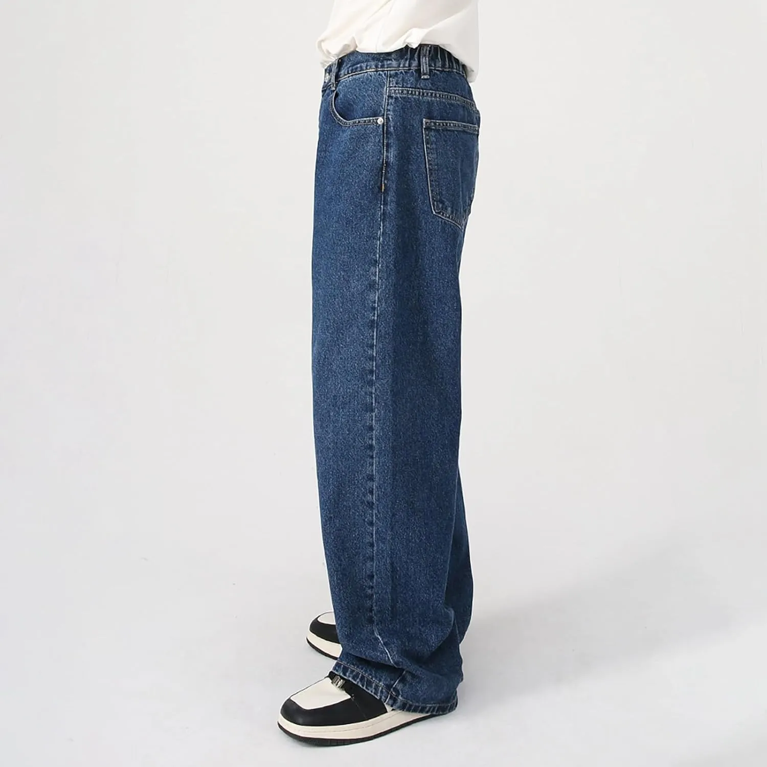 Mens Jeans Elastic Waist Jeans Casual Drawstring Denim Pants Trousers Baggy Jeans Y2k Hip Hop Jeans Loose Fit Denim Jeans