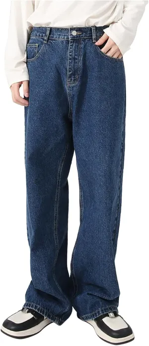 Mens Jeans Elastic Waist Jeans Casual Drawstring Denim Pants Trousers Baggy Jeans Y2k Hip Hop Jeans Loose Fit Denim Jeans