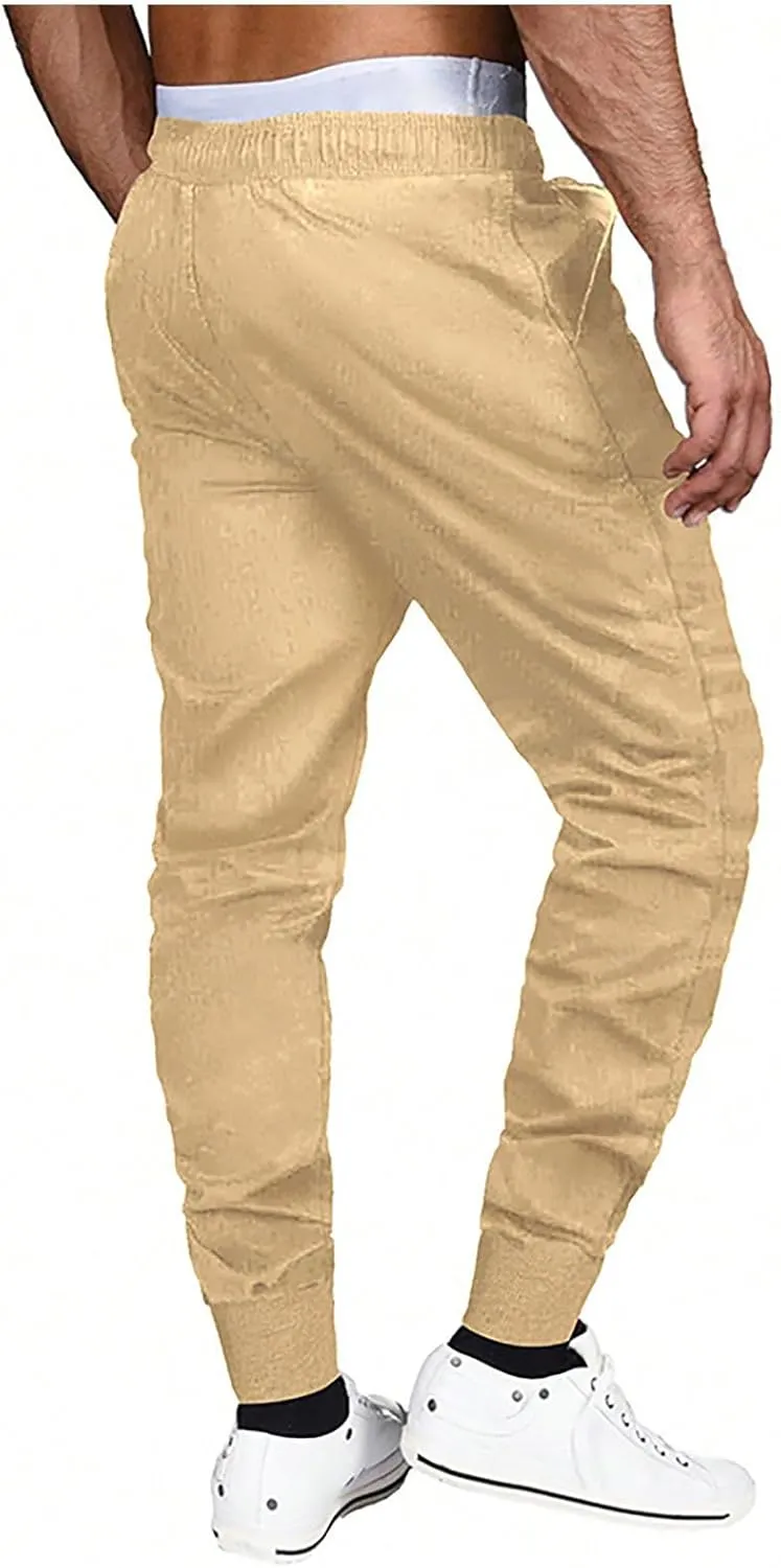 Mens Joggers Cargo Pants Men Fashion Drawstring Elastic Waist Tapered Sweatpants Casual Work Pants with Multi Pockets